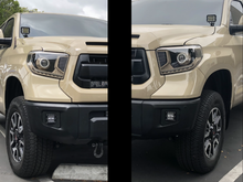 Load image into Gallery viewer, Up-close of Tan Toyota Tundra LED Fog Light Pods/Brackets Installed - Cali Raised LED